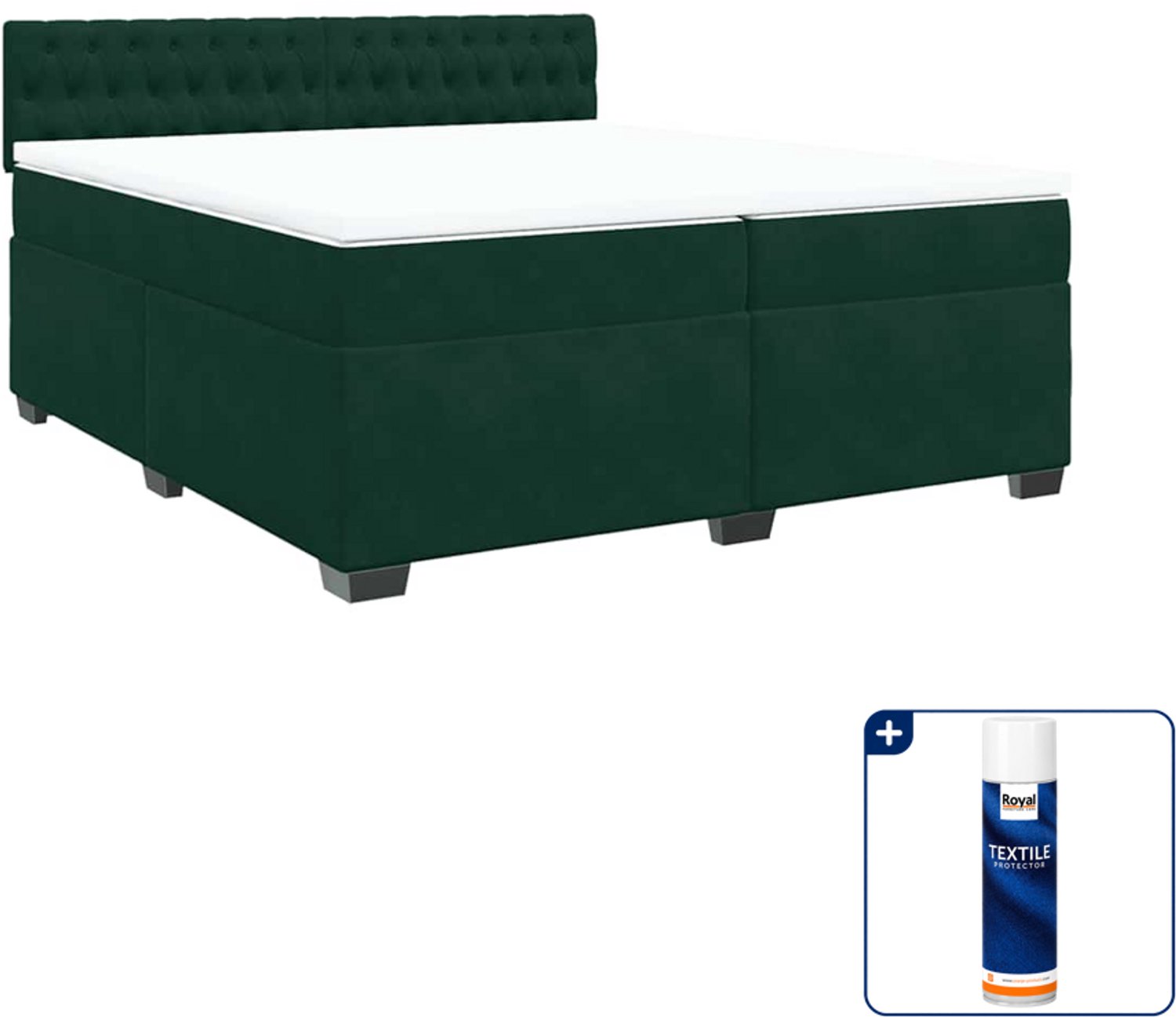 vidaXL Boxspring met matras Super kingsize - 200 x 200 cm - fluweel - donkergroen - Inclusief textielbeschermer 500 ml