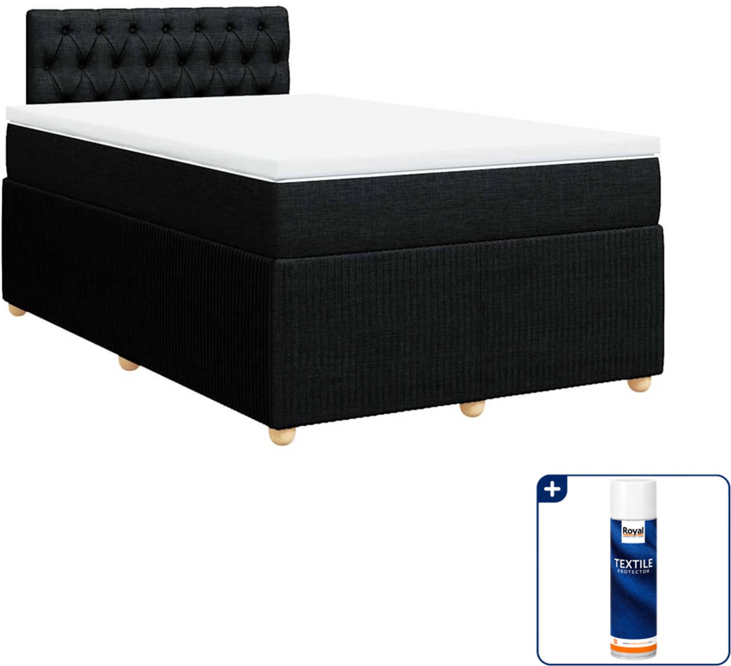 vidaXL boxspring met matras - 120 x 200 cm - stof - zwart - Inclusief textielbeschermer 500 ml