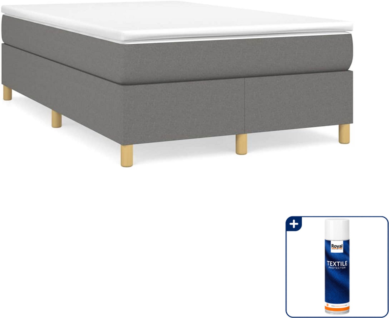 vidaXL boxspring met matras - 120 x 200 cm - stof - donkergrijs - Inclusief textielbeschermer 500 ml