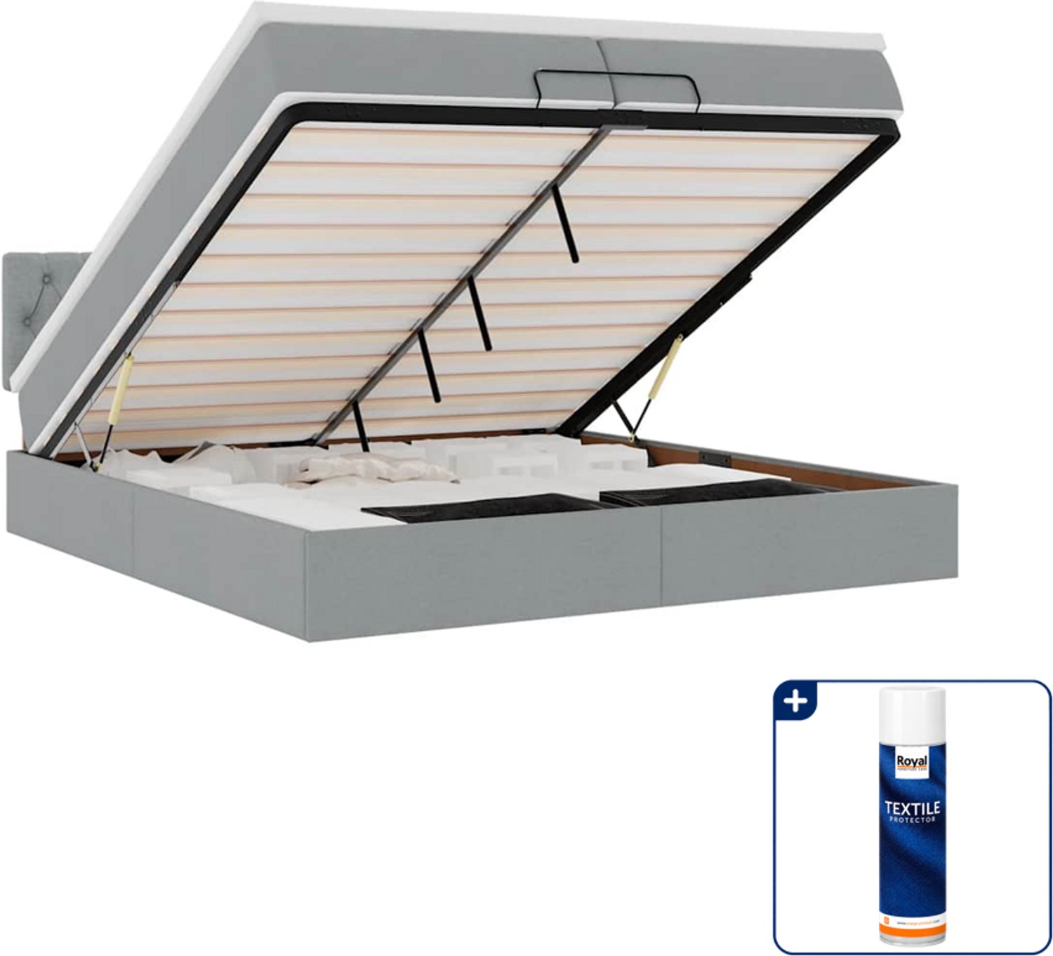 vidaXL ottoman bed - Super kingsize - 200 x 200 cm - lichtgrijs - Inclusief textielbeschermer 500 ml Bruin