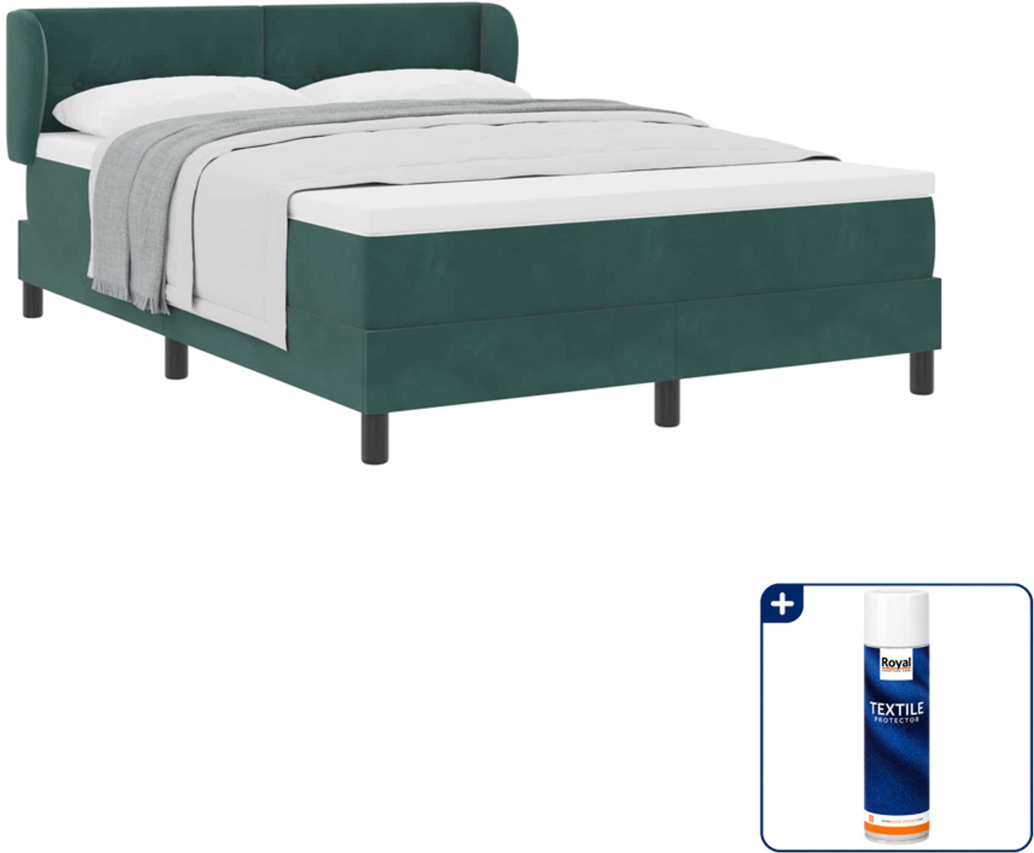 vidaXL boxspringbed - Small double - 140 x 200 cm - donkergroen - Inclusief textielbeschermer 500 ml