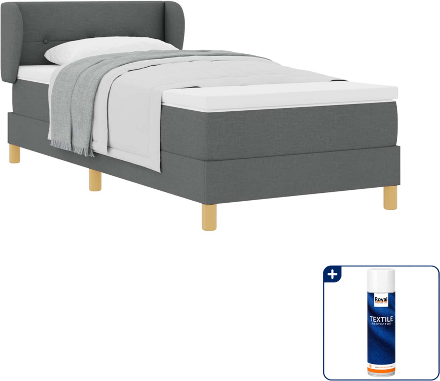 vidaXL boxspringbed - 90 x 190 cm - stof - donkergrijs - Inclusief textielbeschermer 500 ml
