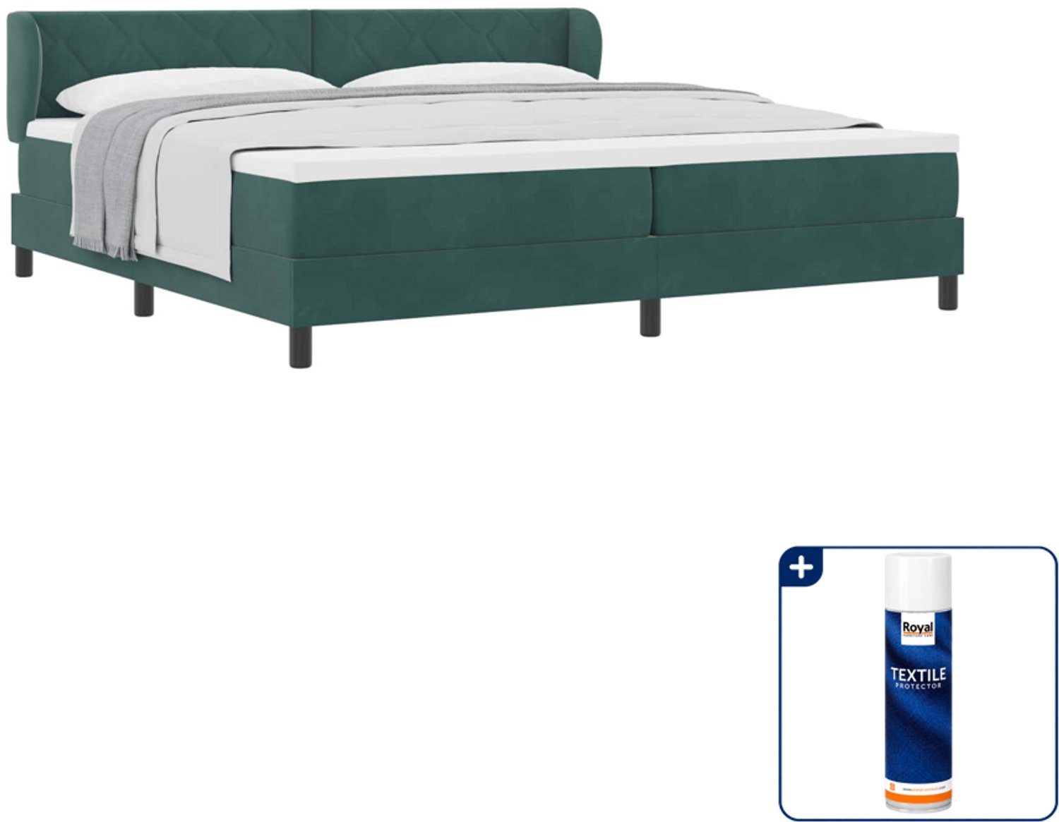 vidaXL boxspringbed - 200 x 200 cm - fluweel - donkergroen - Inclusief textielbeschermer 500 ml