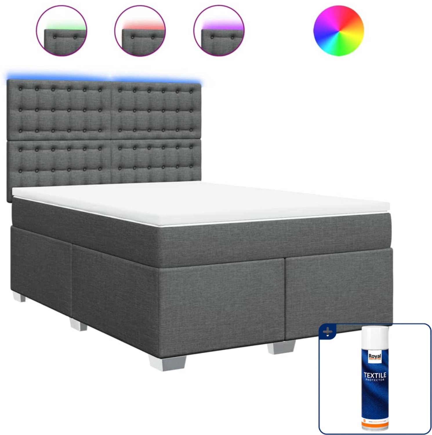 vidaXL boxspring met matras 140 x 190 cm - stof - donkergrijs - Inclusief textielbeschermer 500 ml
