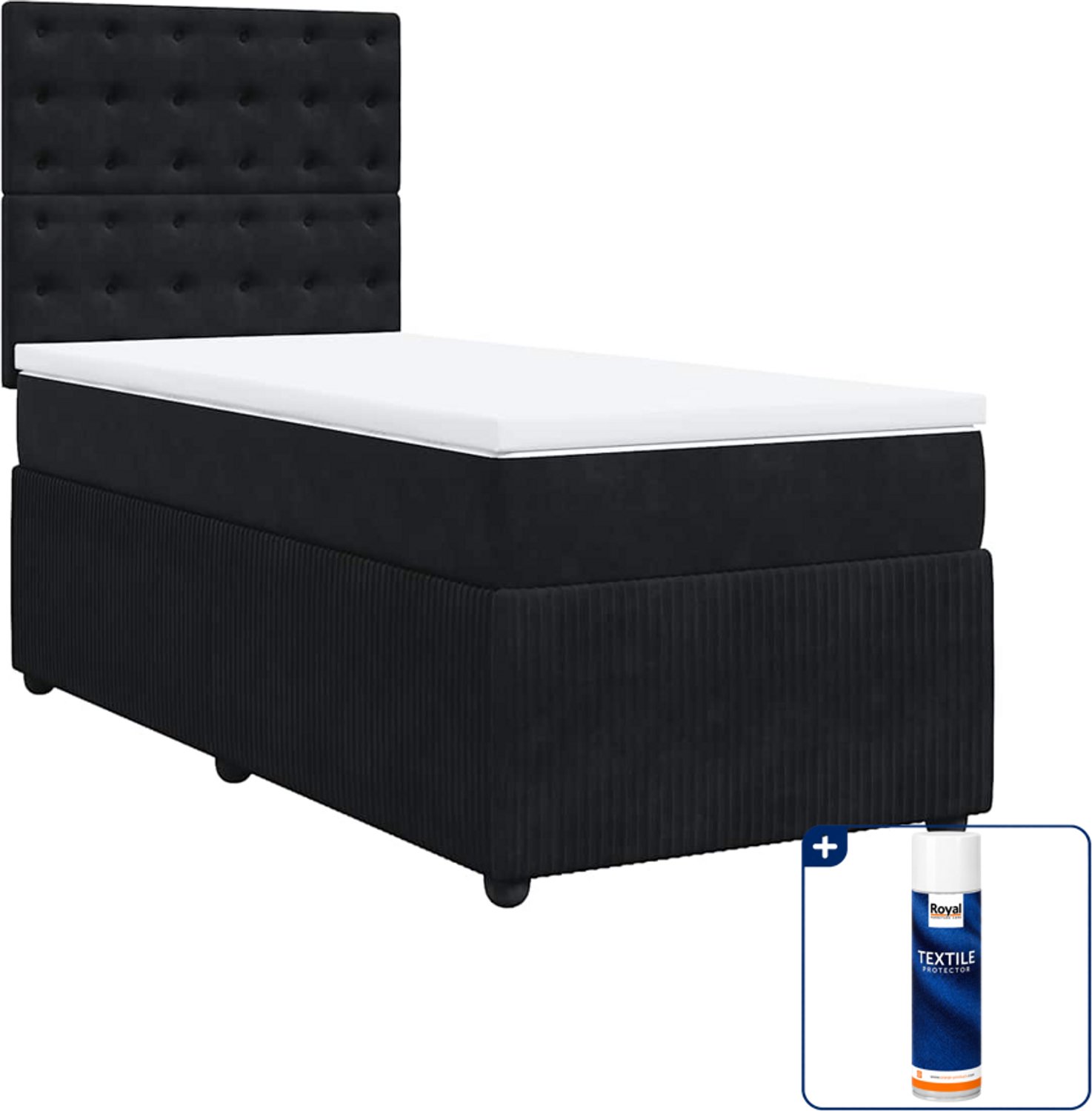 vidaXL boxspring met matras 100 x 200 cm - fluweel - zwart - Inclusief textielbeschermer 500 ml