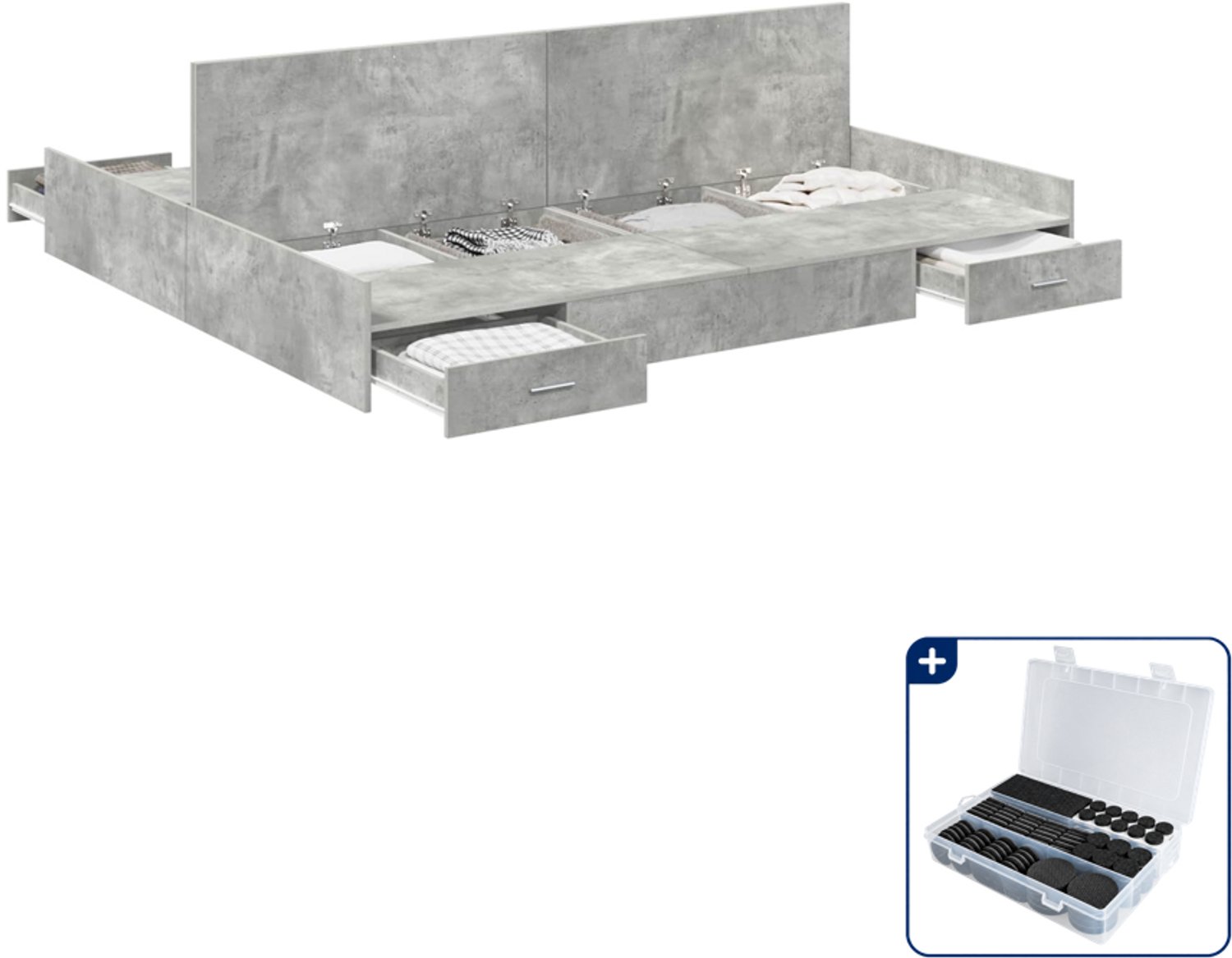 vidaXL Kingsize opbergbedframe - 180 x 200 cm - beton grijs - Inclusief antikrasvilt 177-delig