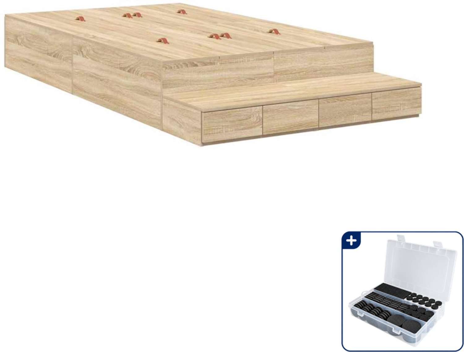 vidaXL opbergbedframe - 120 x 200 cm - bewerkt hout - sonoma eiken - Inclusief antikrasvilt 177-delig Bruin
