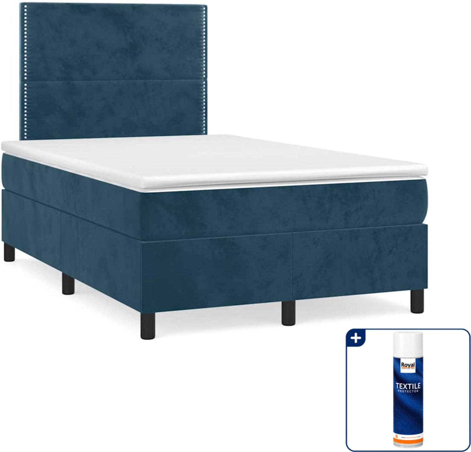 vidaXL boxspring met matras 120 x 200 cm - fluweel - donkerblauw - Inclusief textielbeschermer 500 ml