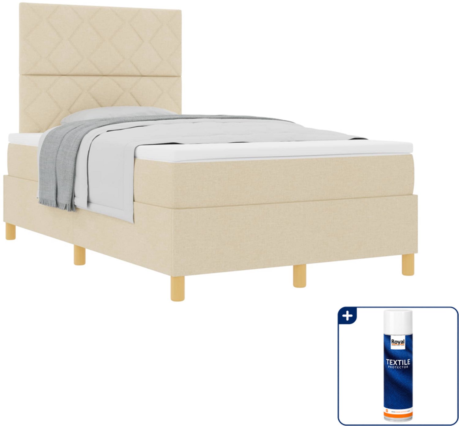 vidaXL boxspringbed - 120 x 190 cm - stof - crème - Inclusief textielbeschermer 500 ml