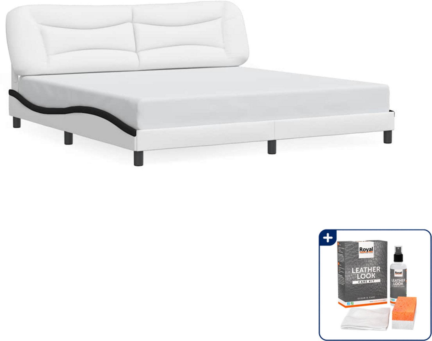 vidaXL Bedframe Hvar - 200 x 200 cm - kunstleer - wit en zwart - Inclusief onderhoudsset voor kunstleer 150 ml Grijs