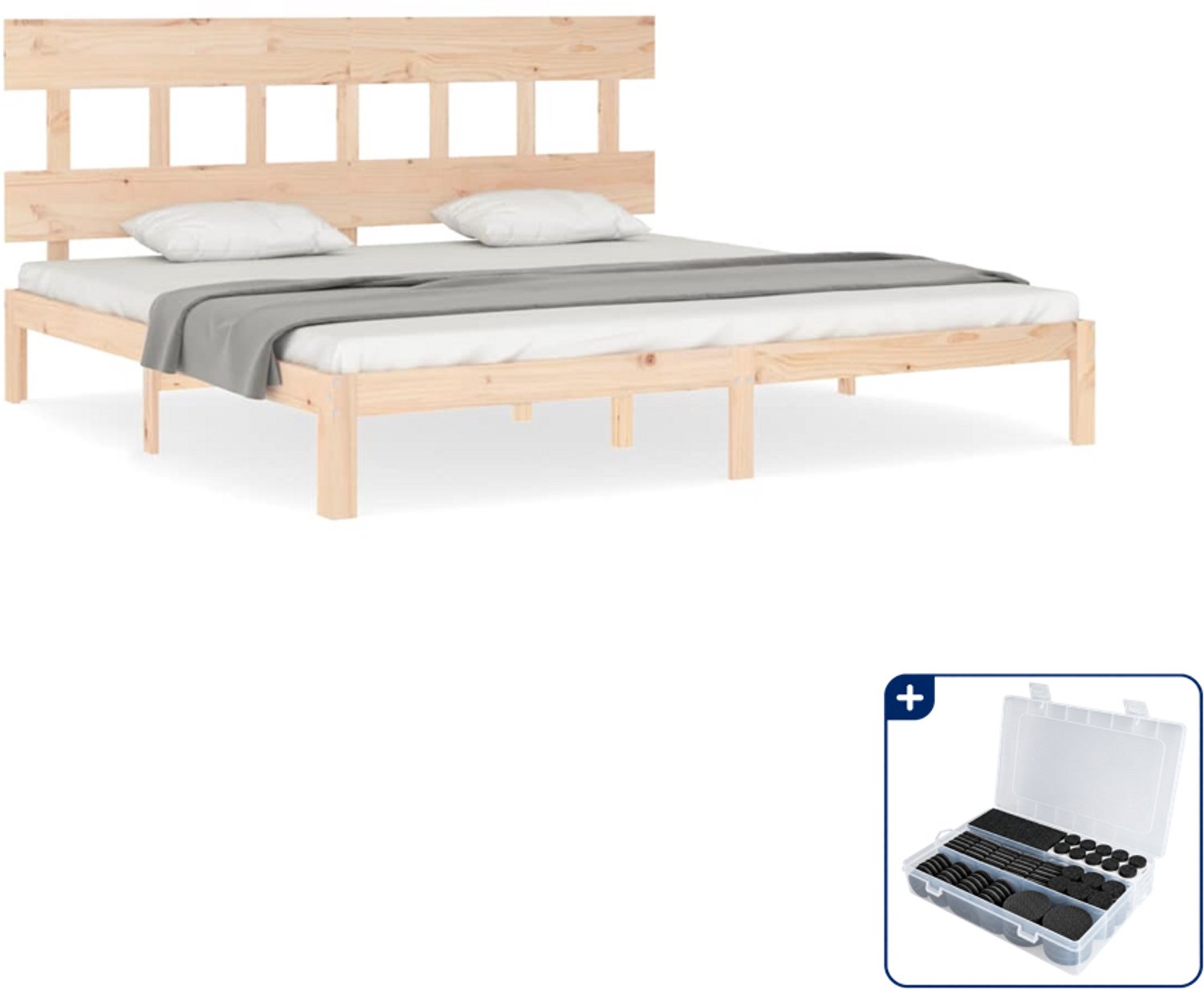 vidaXL bedframe - 200 x 200 cm - massief grenenhout - Inclusief antikrasvilt 177-delig Bruin