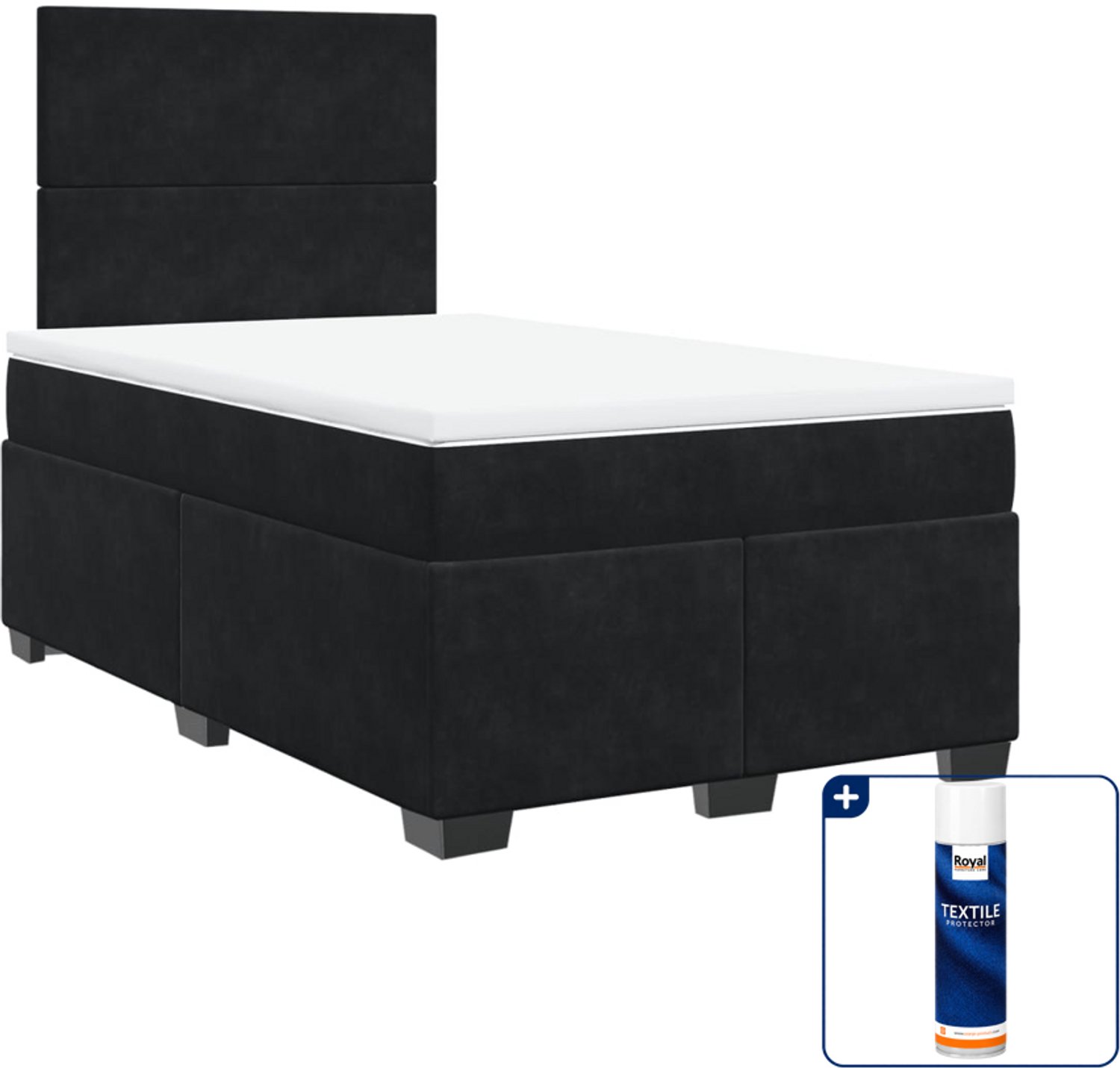 vidaXL boxspring met matras - 120 x 190 cm - fluweel - zwart - Inclusief textielbeschermer 500 ml