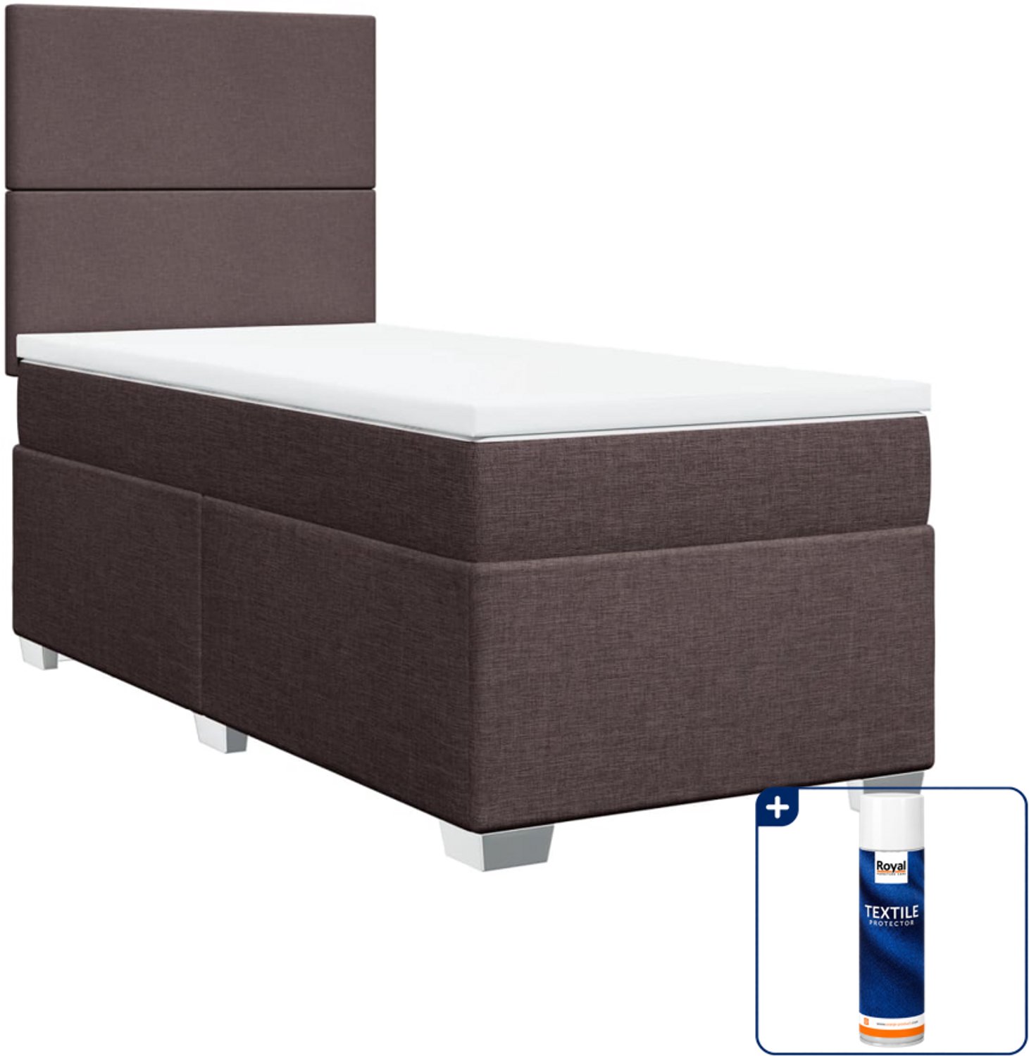vidaXL boxspring met matras - 90 x 190 cm - stof - donkerbruin - Inclusief textielbeschermer 500 ml