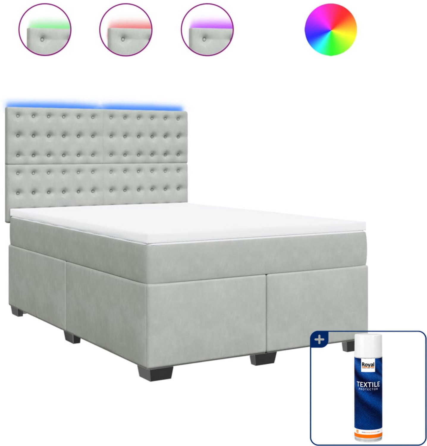vidaXL boxspring met matras 140 x 190 cm - fluweel - lichtgrijs - Inclusief textielbeschermer 500 ml