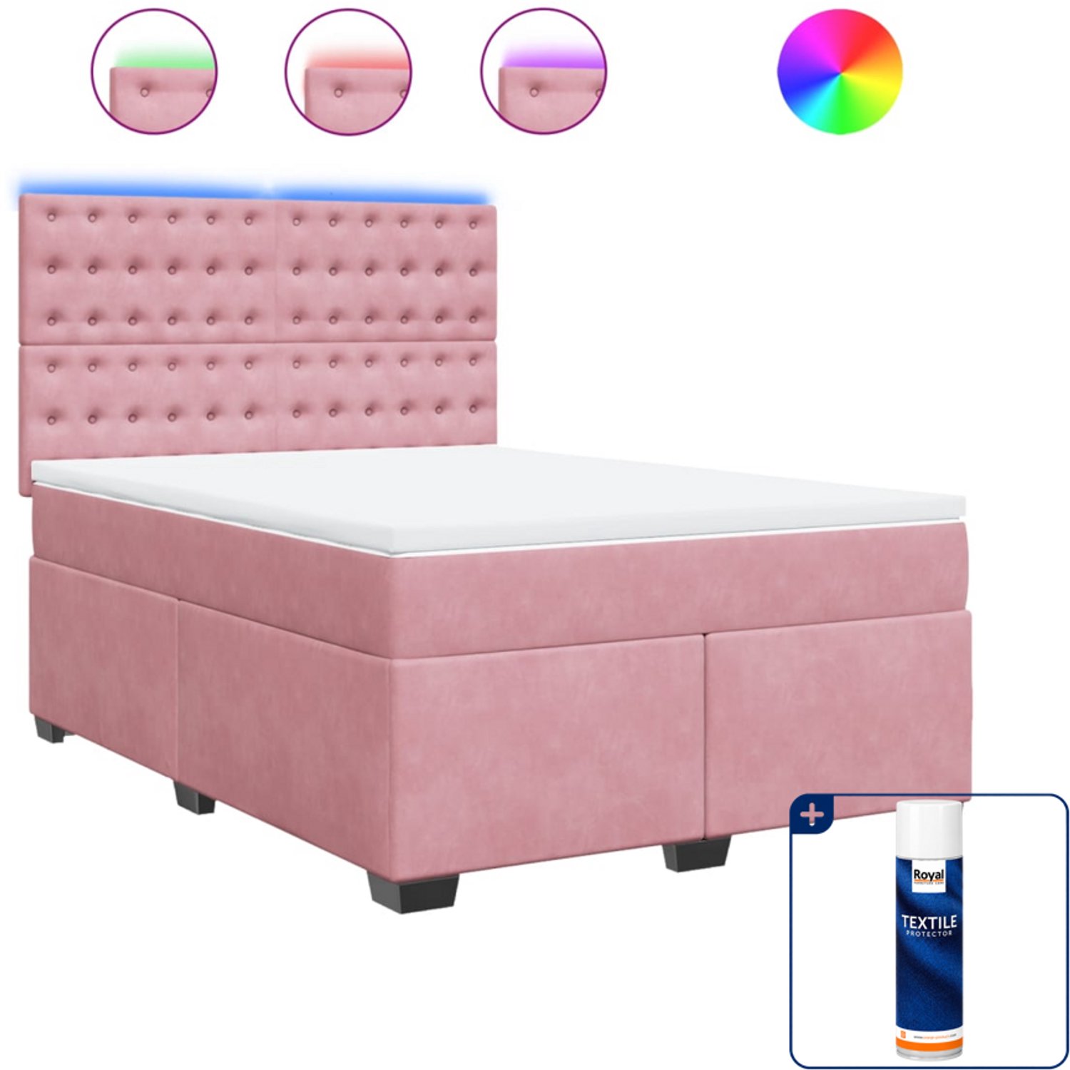 vidaXL boxspring Queensize - 160 x 200 cm - fluweel - roze - Inclusief textielbeschermer 500 ml