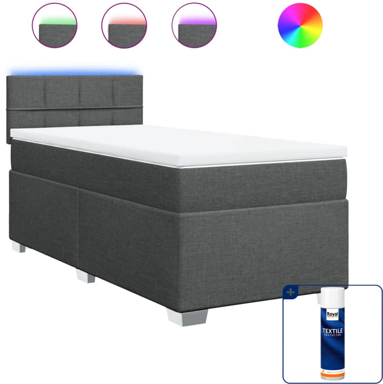 vidaXL boxspring met matras - 100 x 200 cm - donkergrijs - Inclusief textielbeschermer 500 ml