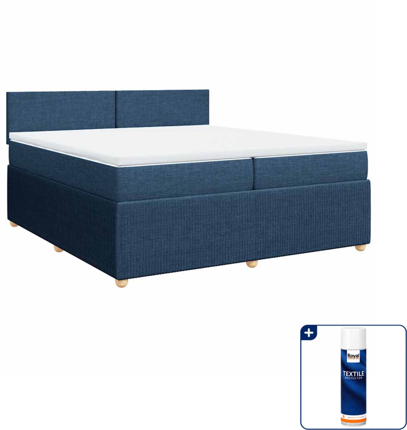vidaXL boxspring met matras 200 x 200 cm - blauw - Inclusief textielbeschermer 500 ml