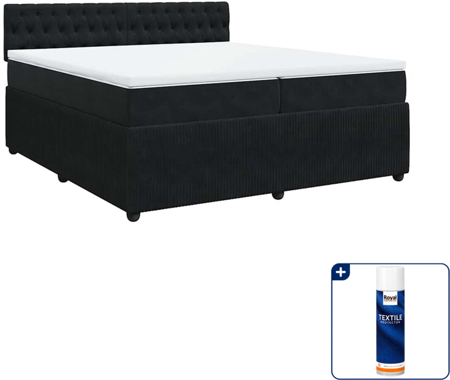 vidaXL boxspring - Super kingsize - 200 x 200 cm - zwart - Inclusief textielbeschermer 500 ml