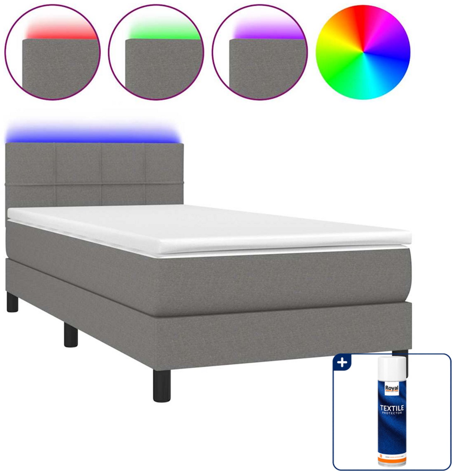 vidaXL boxspring met matras en LED - 90 x 190 cm - donkergrijs - Inclusief textielbeschermer 500 ml
