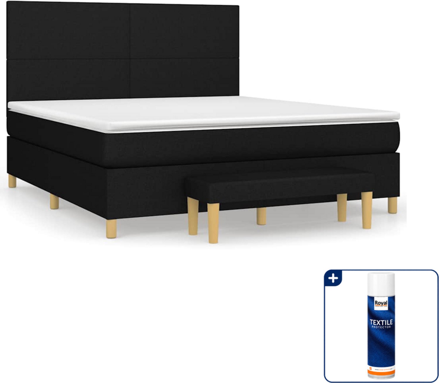 vidaXL Boxspring Kingsize - 180 x 200 cm - stof - zwart - Inclusief textielbeschermer 500 ml