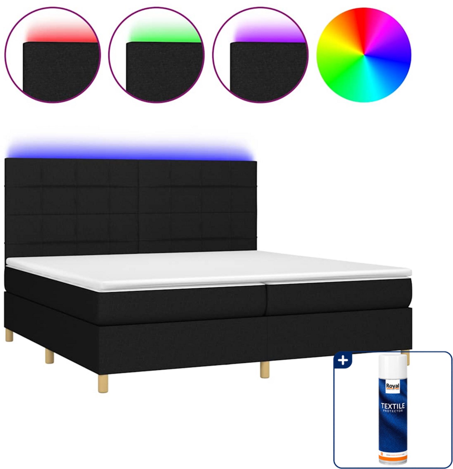 vidaXL boxspring met matras en LED - super kingsize - zwart - Inclusief textielbeschermer 500 ml