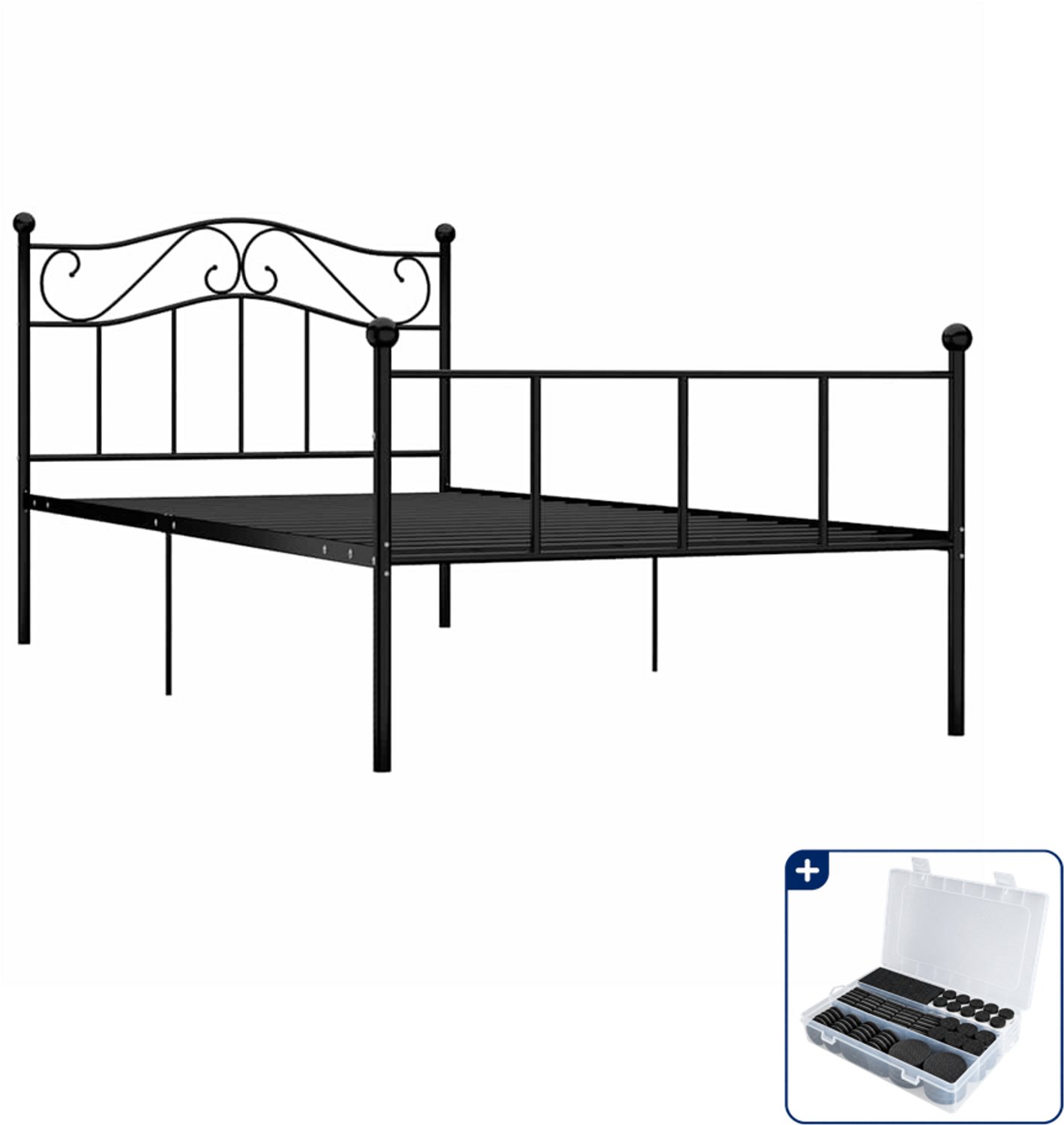 vidaXL bedframe - 100 x 200 cm - metaal - zwart - Inclusief antikrasvilt 177-delig