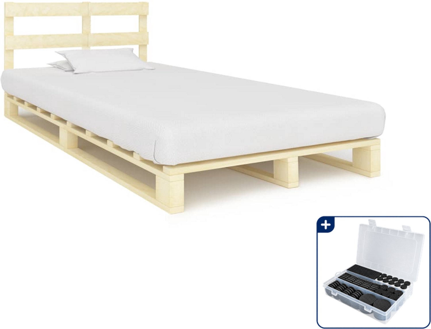 vidaXL bedframe pallet 120 x 200 cm - massief grenenhout - naturel - Inclusief antikrasvilt 177-delig Zwart