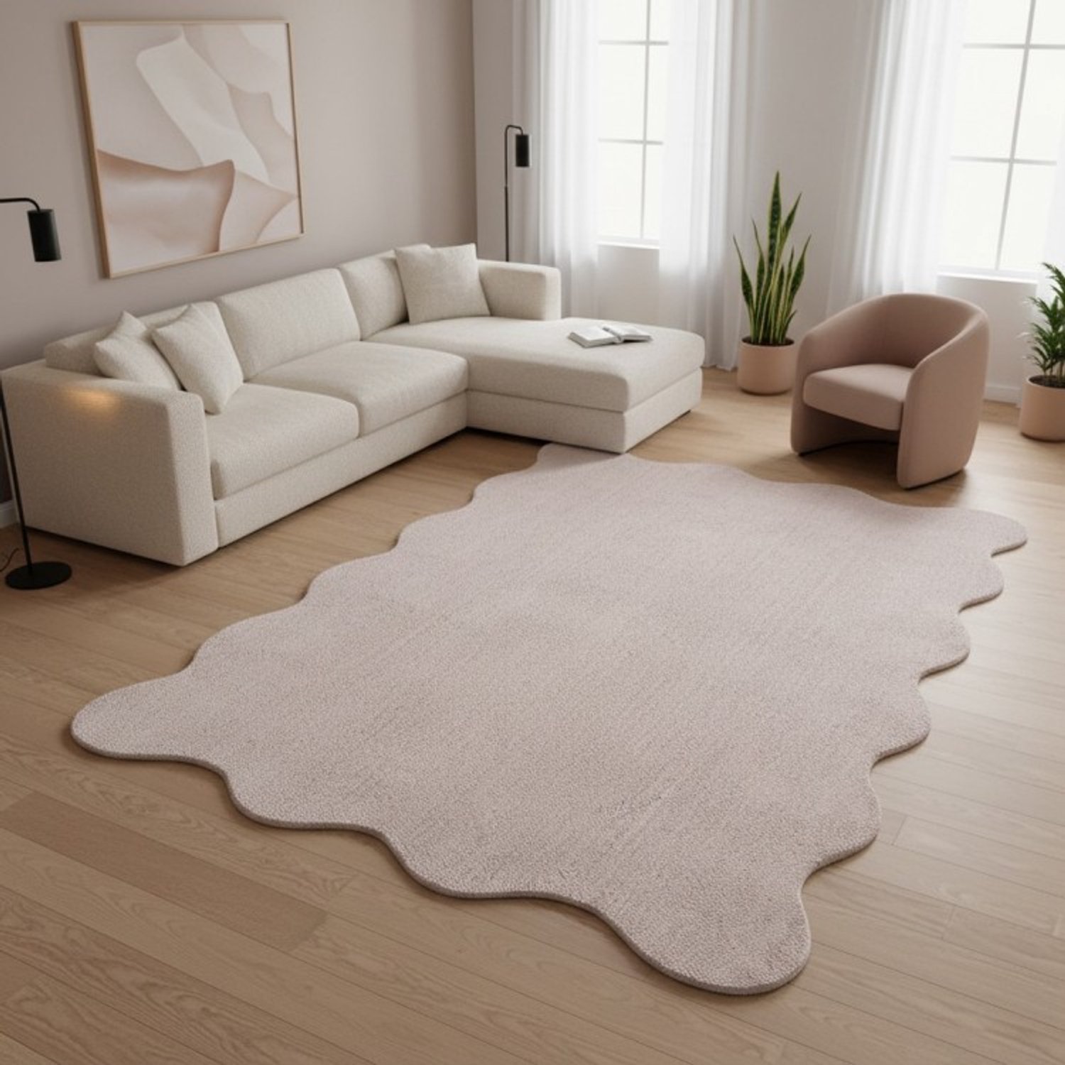 TapisTrend Harig tapijt Poederroze 120x160 cm Effen vloerkleed met golvend patroon en een zachte pool van 19 mm, geschikt voor de woonkamer, slaapkamer en ontspanningsruimte