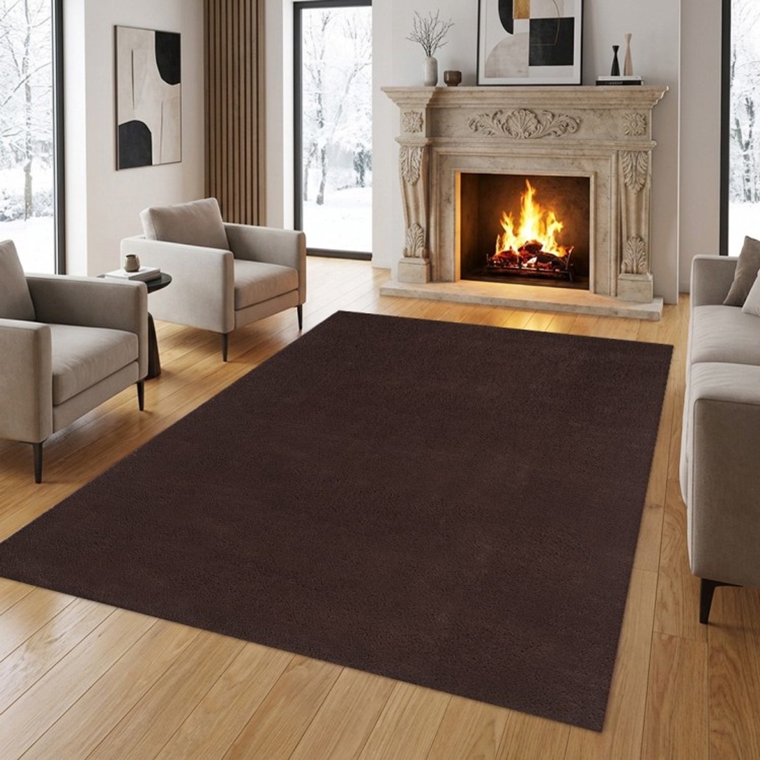 TapisTrend Harig tapijt Bruin 300x400 cm Effen, wasbaar, antislip vloerkleed met een zachte pool van 19 mm voor de woonkamer, slaapkamer en eetkamer