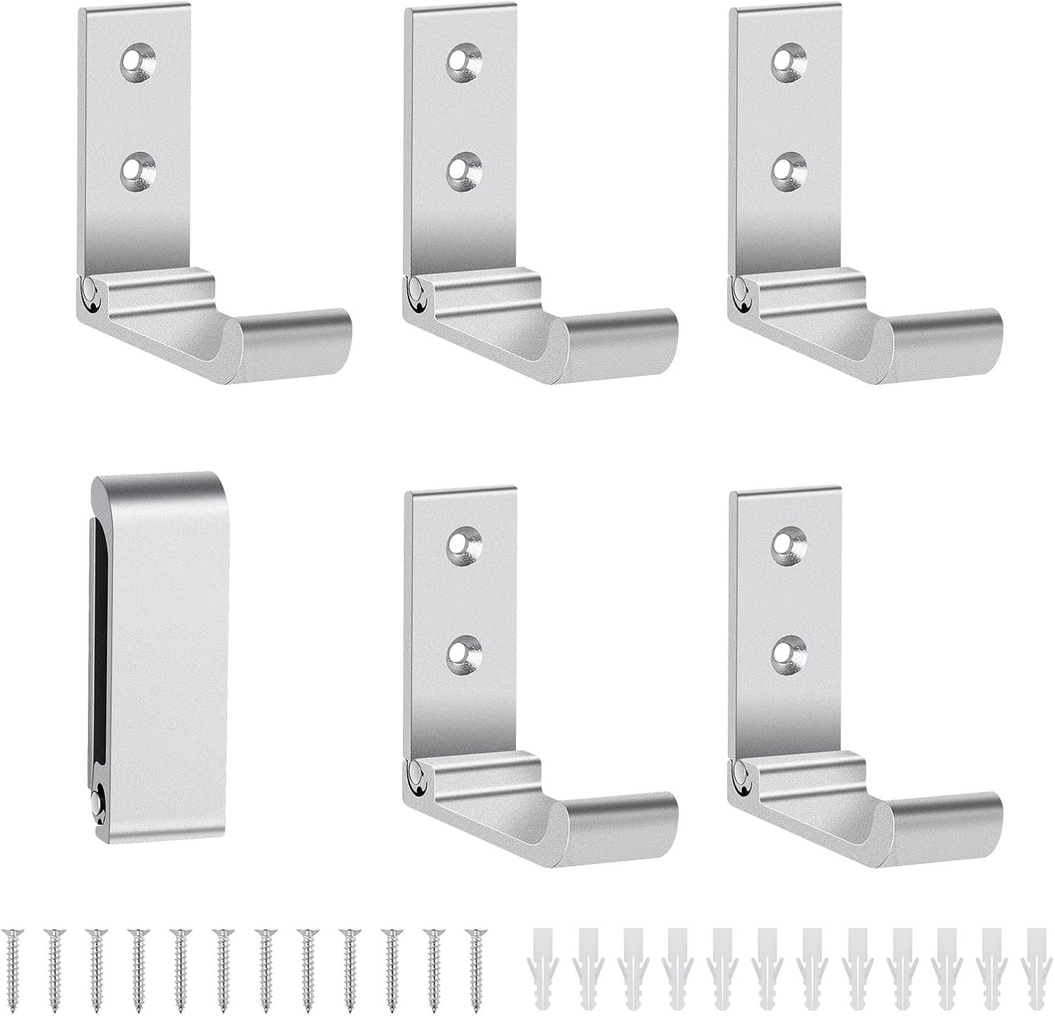 SnelShoppen - Opvouwbare Wandhaken 6 Stuks Aluminium Kledinghaken 90° Klaphaken voor Keuken Badkamer Muur Jas Handdoek Sleutels Zilver