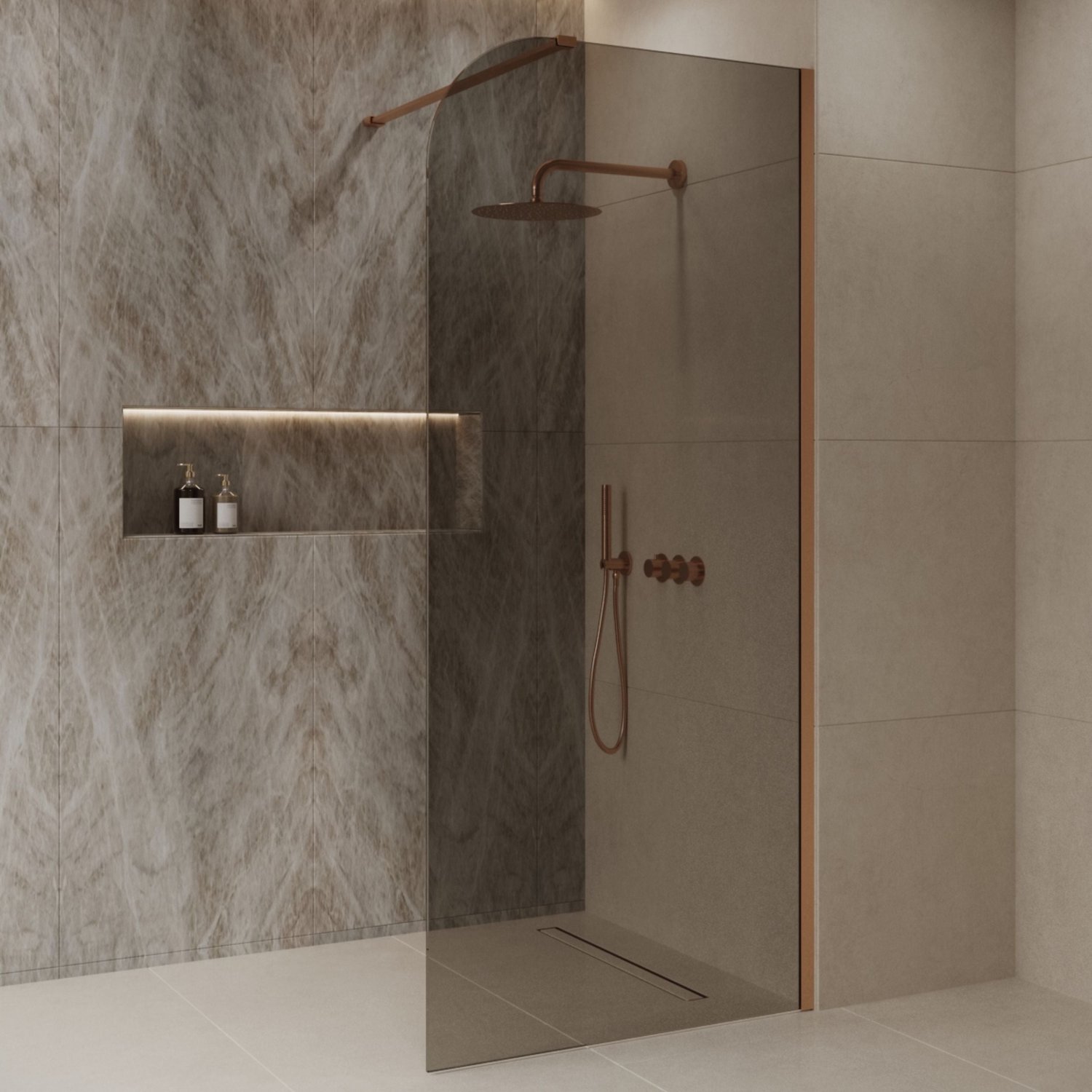 Sanitado Dalis Curve Inloopdouche Rookglas Mat Brons Profielen 90x200 cm