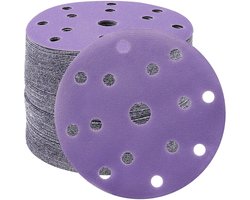 STEBRUAM 50 Pieces Sandpaper 150mm Tape Grain Size 120.15 Holes Round Sanding Discs Set for Random Orbital Sander for - ShopVlot