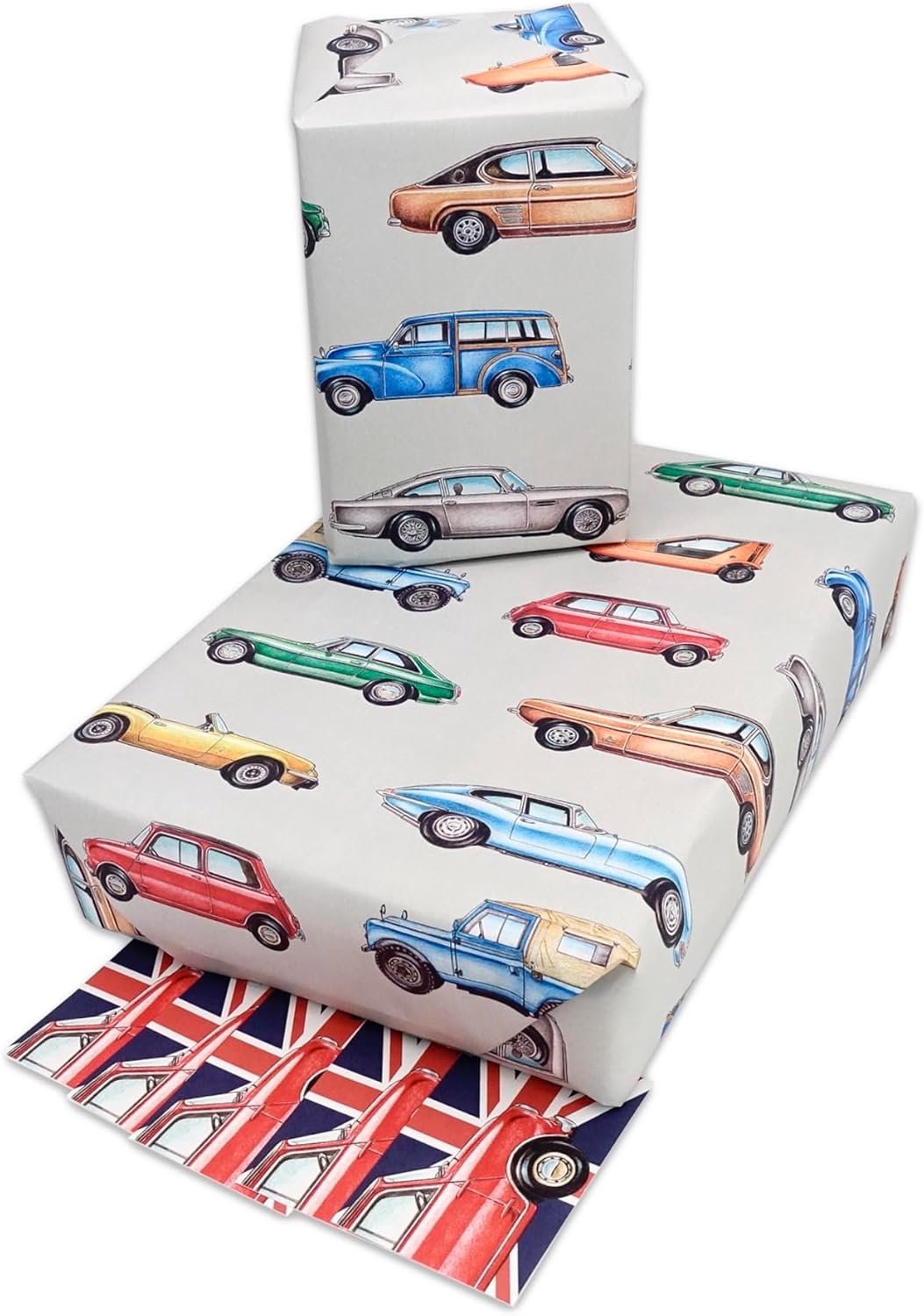 Inpakpapier klassieke auto 5 vel pack - kleurrijk - ideaal voor cadeau's - perfect voor autoliefhebbers - Luxento