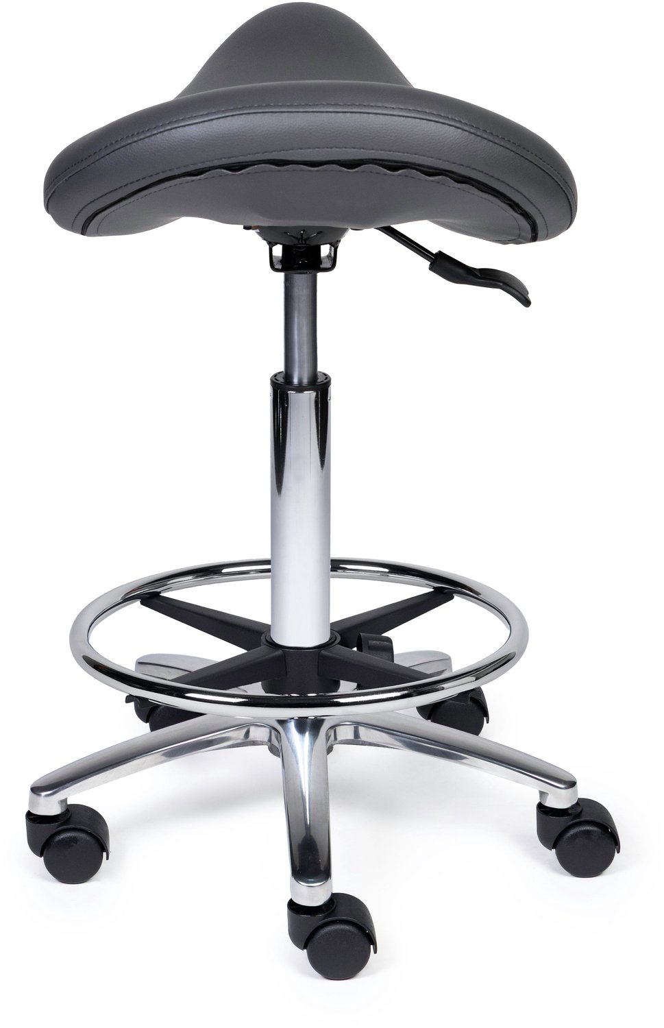 Ergonomische Zadelkruk Premium Grijs op Wielen Lage uitvoering (45-58cm) / Met voetensteun / Standaard wielen