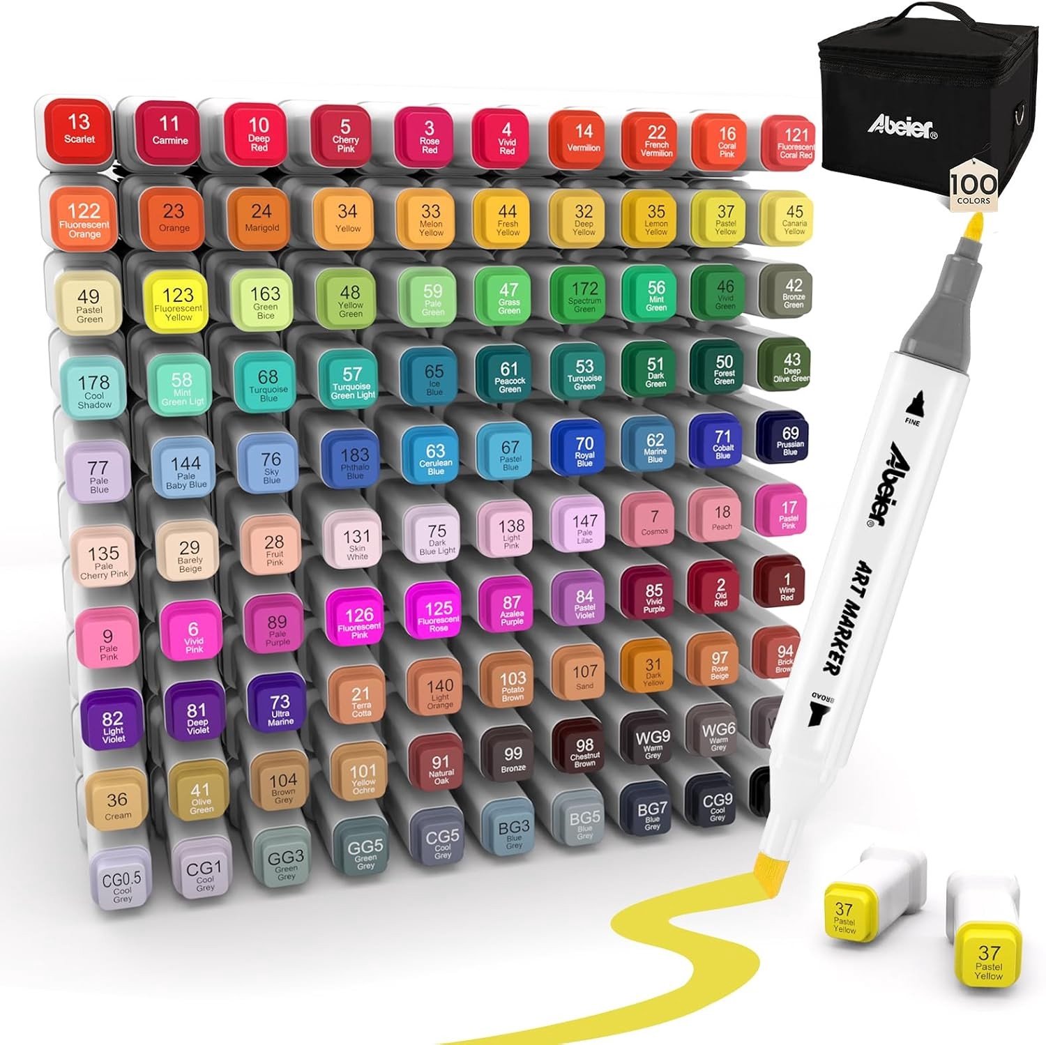 Kleurenset Viltstiften - 100 Kleuren - Dubbele Punt - Alcoholmarkers voor Kunstenaars