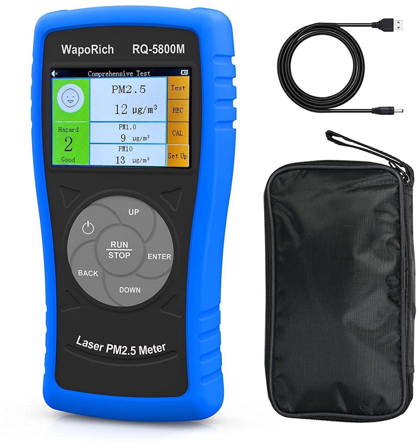 Luchtkwaliteitsmonitor voor binnenruimtes, PM2.5/PM10/PM1.0 micron-stof, oplaadbare intelligente luchtkwaliteitssensor voor slaapkamer, geschikt voor