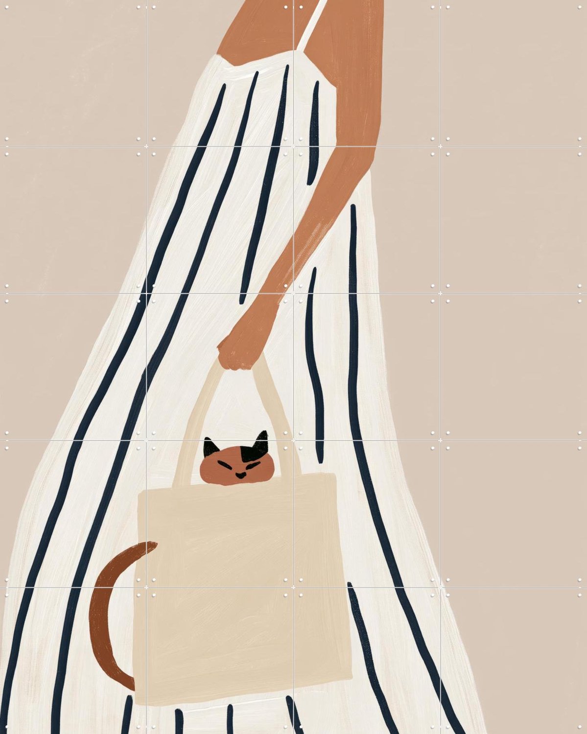 IXXI Cat In The Bag, Atelier Pommeline - 80 x 100 cm - Gratis ophangtool - Grote wanddecoratie en posters - Minimalisme, Modern, Illustraties, Gang