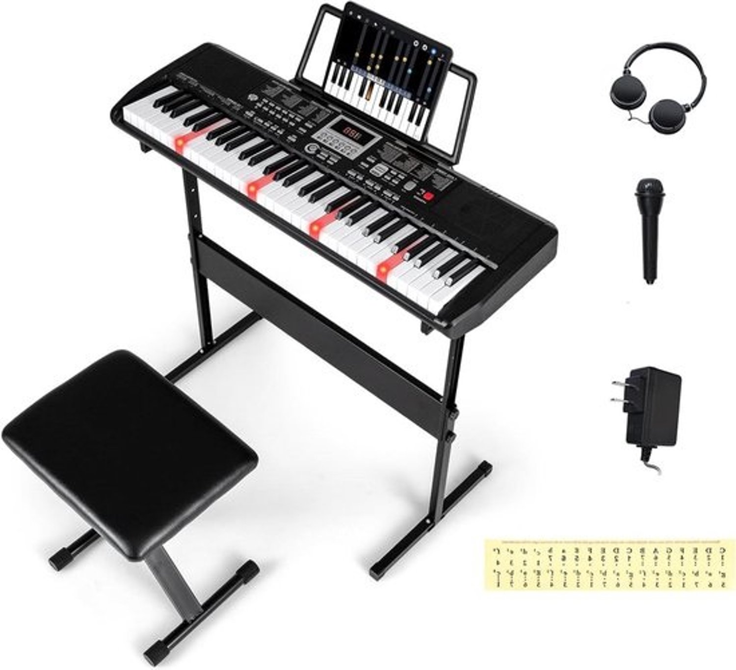 Digitale Piano - Elektrisch Keyboard - Muziek Leren - 61 Verlichte Toetsen - 85 cm Breed - Zwart