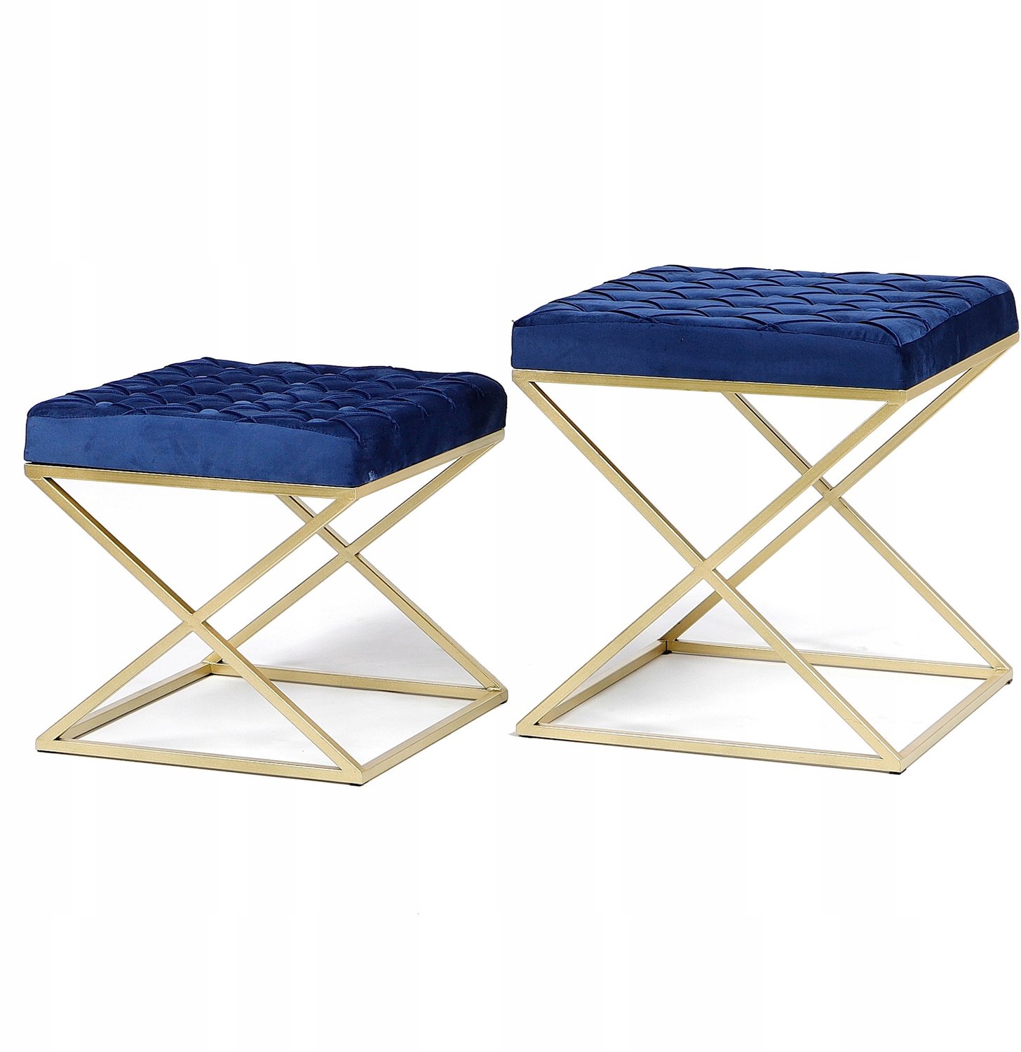 Messa Home Set van 2 Luxe Blauwe Velours Poefs met Gouden Metalen Frame