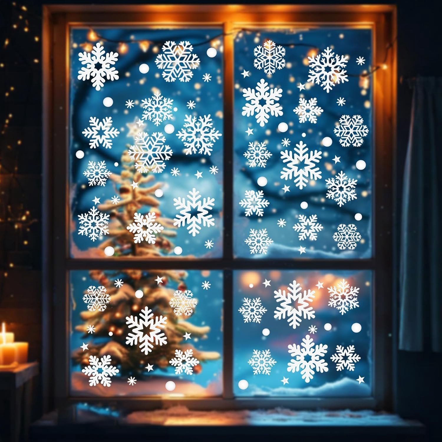 Kerst Raamstickers - Wit - 30 x 20 cm - Sneeuwvlokken Decoratie - Voor Thuis en Kantoor