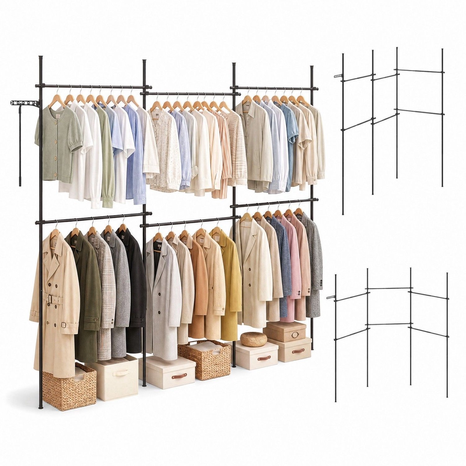 SureDeal® - Kledingrek - Telescoopstaaf Hoogte - Breedteverstelbaar Metalen - Stangen - 210x369x10 cm - Donkerbruin