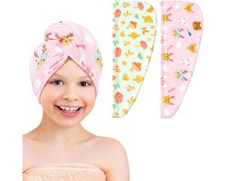 WAWSAM Microvezel haartulband voor meisjes, 2 stuks, sneldrogende haardroogdoek met knoop, zacht haar, handdoek - ShopVlot
