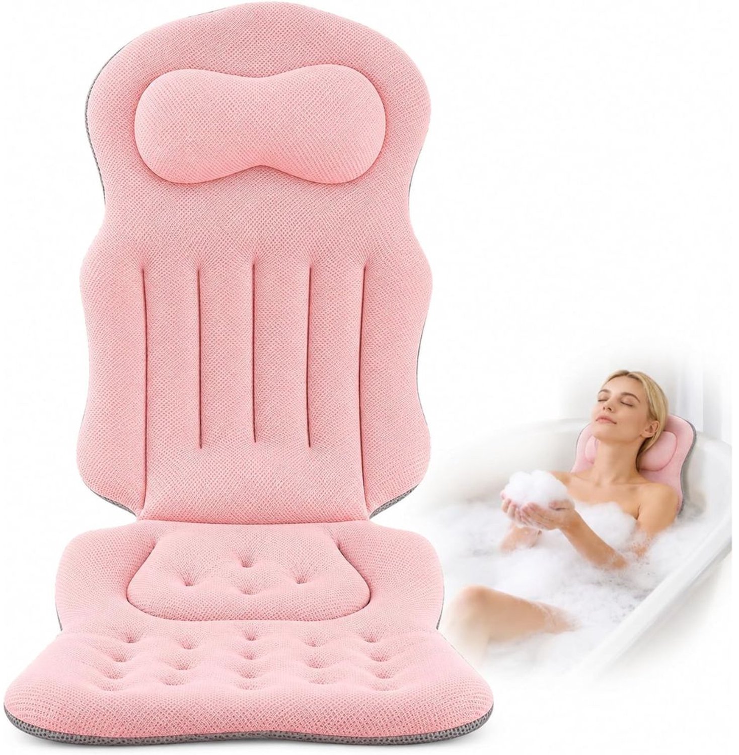 Lìon® Badkussen - Nekkussen Bad - Badkussens Voor in Bad - Roze - 62cm x 62cm x 5cm