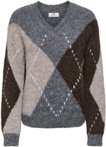 Jacqueline de Yong Trui Jdyzoey L/s V-neck Argyle Pullover 15383047 Medium Grey Mel/chateau Gr Dames Maat - L
