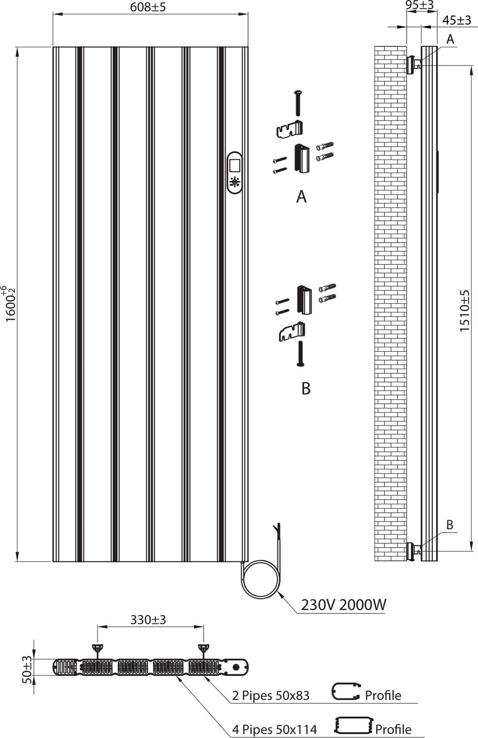BELRAD elektrische radiator 1600x608x90 mm - Mat zwart - Programmeerbare thermostaat + Smart wifi - 2000W – foto 8