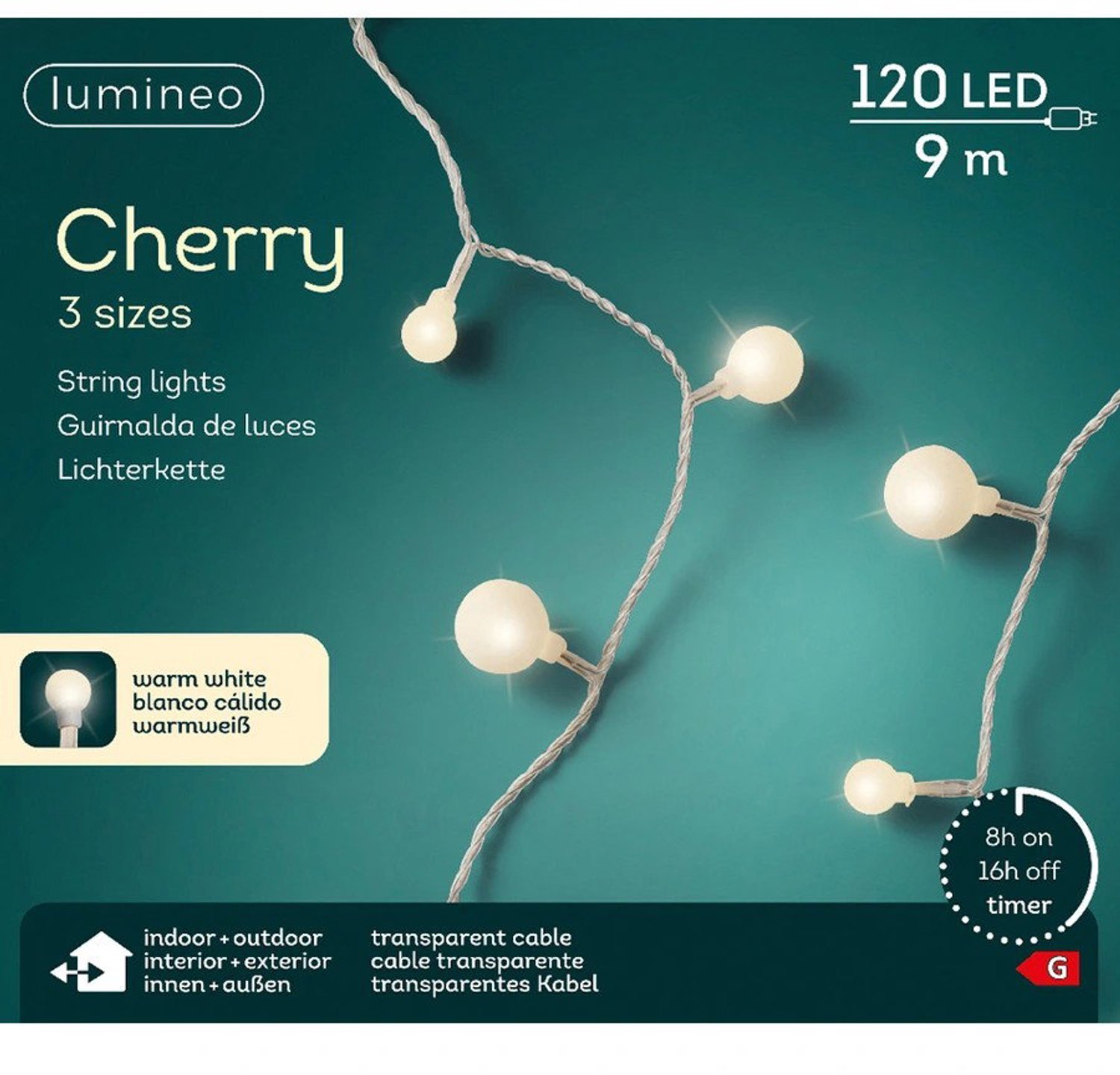 Lumineo Led Cherry 9 meter 120 LED transparant/warm wit Lumineo