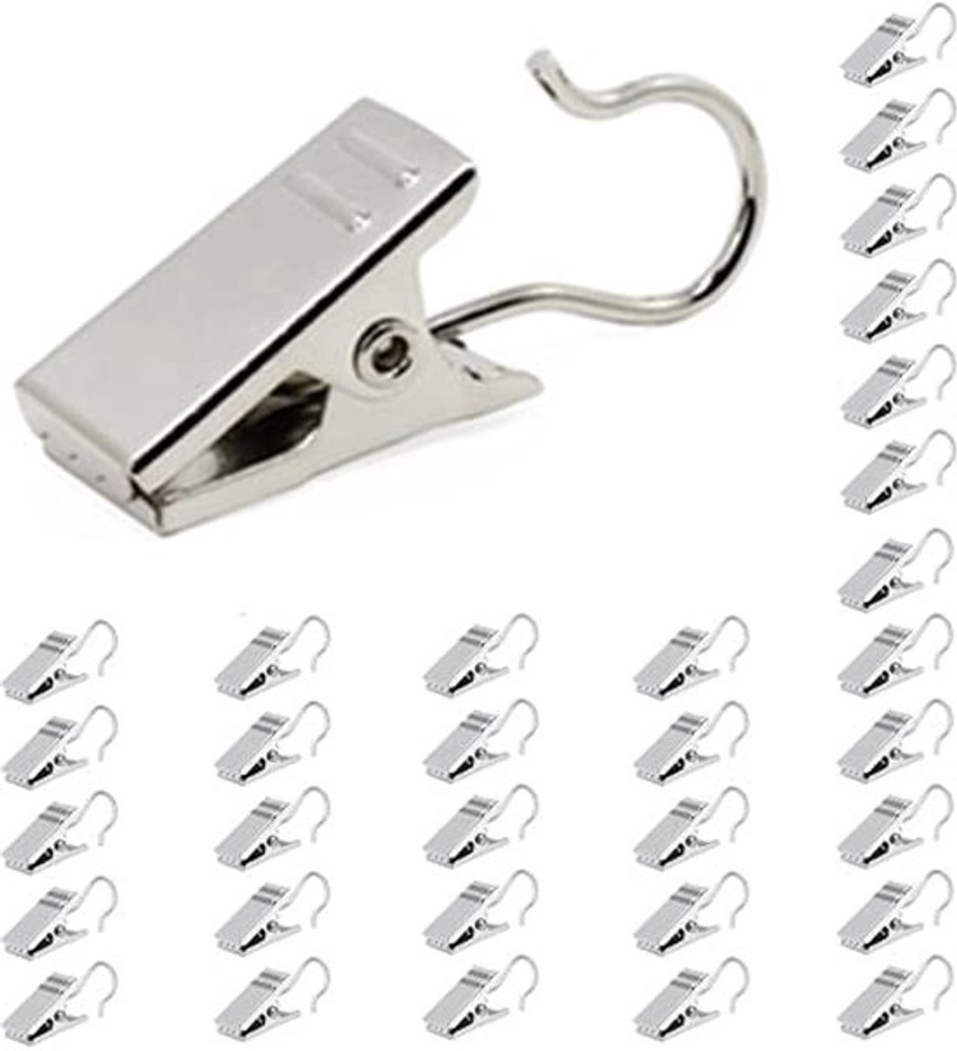 Gordijnclips - Metalen haken - Decoratie ophangen - Roestvrij staal - 60 stuks - Metaal