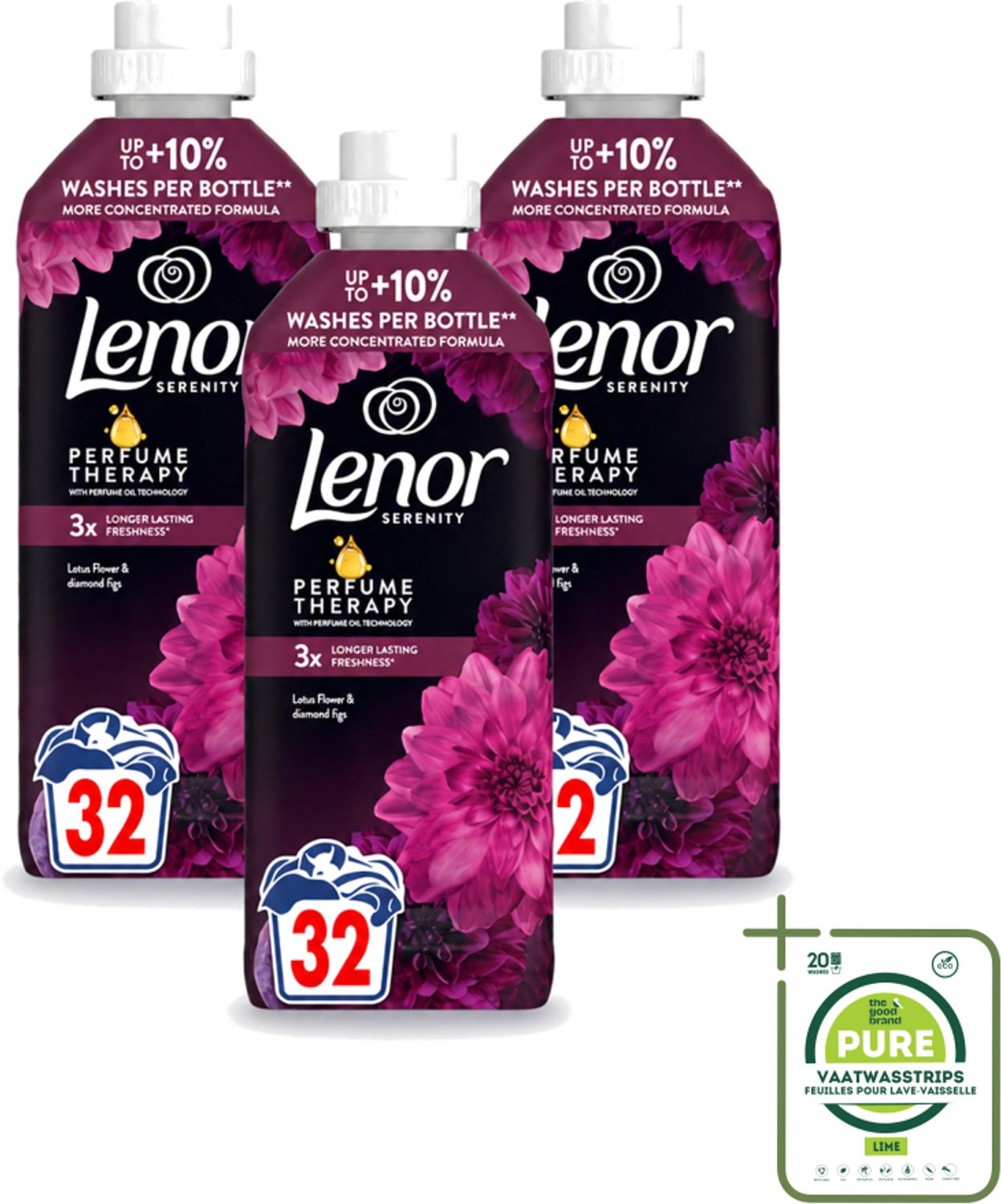 3 x Lenor – Wasverzachter – Lotus Flower & Diamond Figs – 32 Wasbeurten – 675 ml - Grootverpakking - Vaatwasstrips - Wasverzachter - Wasmachine - Geur - Wasbeurt - Kleding Verzachten