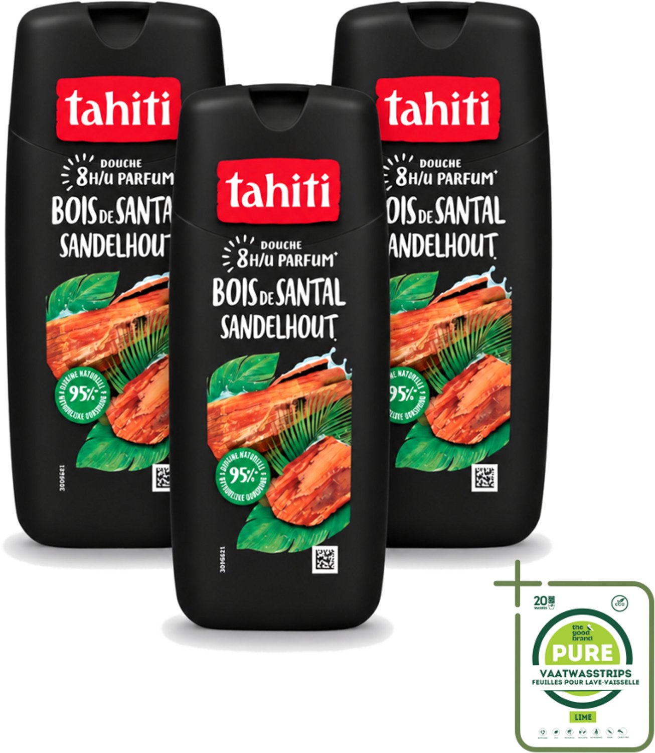 3 x Tahiti – Douchegel – Sandelhout - 315 ml - Grootverpakking - Vaatwasstrips - Douchegel - Sandelhout - Ontspanning - Natuurlijke Geur - Huidverzorging