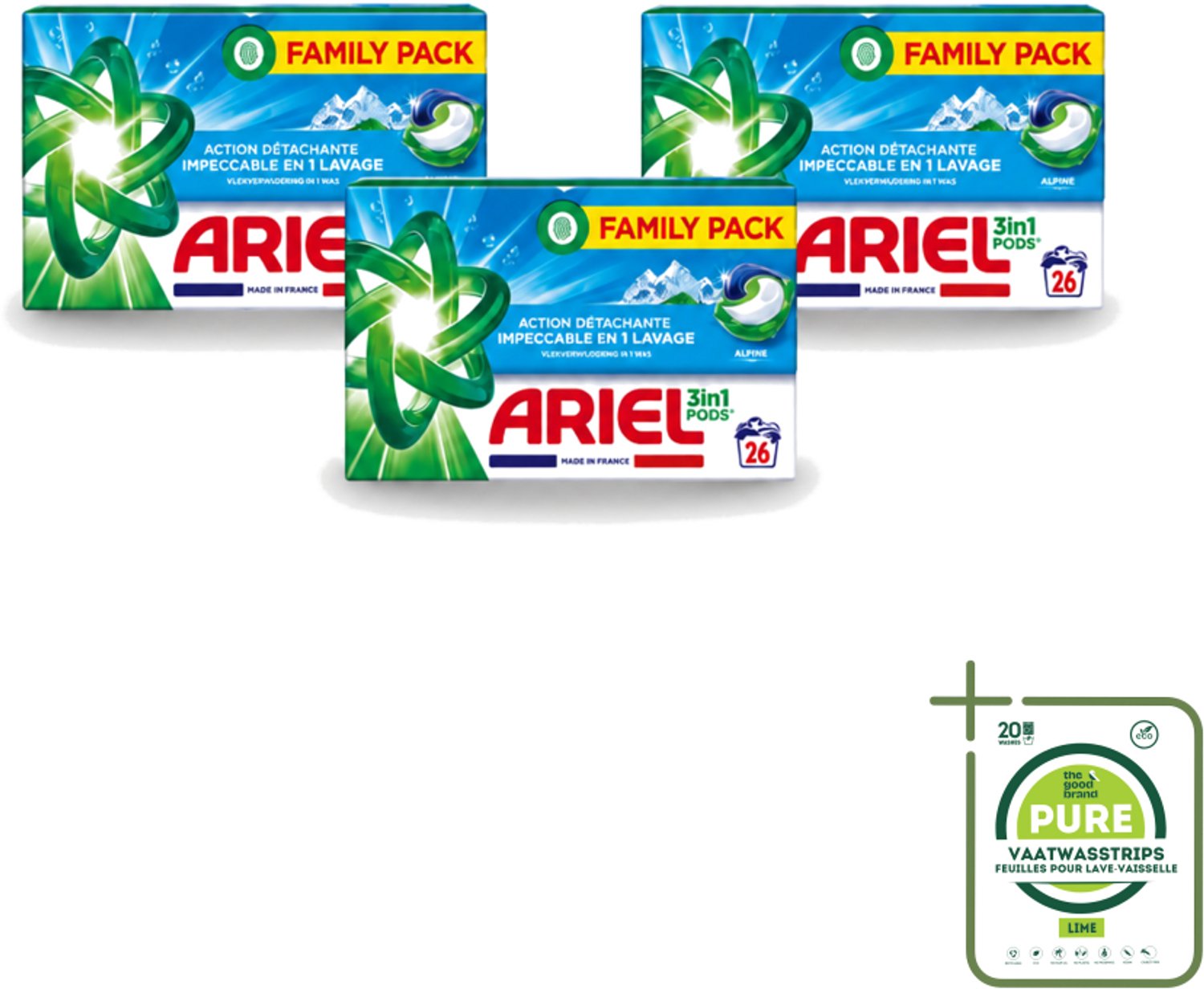 3 x Ariel – Pods 3in1 – Alpine – 26 wasbeurten - Grootverpakking - Vaatwasstrips - Ariel 3in1 Pods Alpine - Wasmiddel 26 Wasbeurten - Kleurbehoud Wasmiddel - Frisse Geur Wasmiddel - Compacte Pods